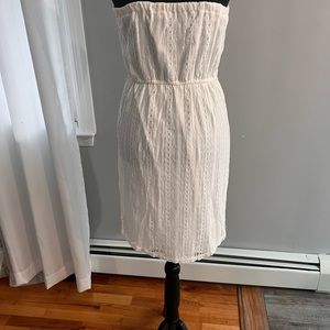 Off white hi-low strapless lace dress